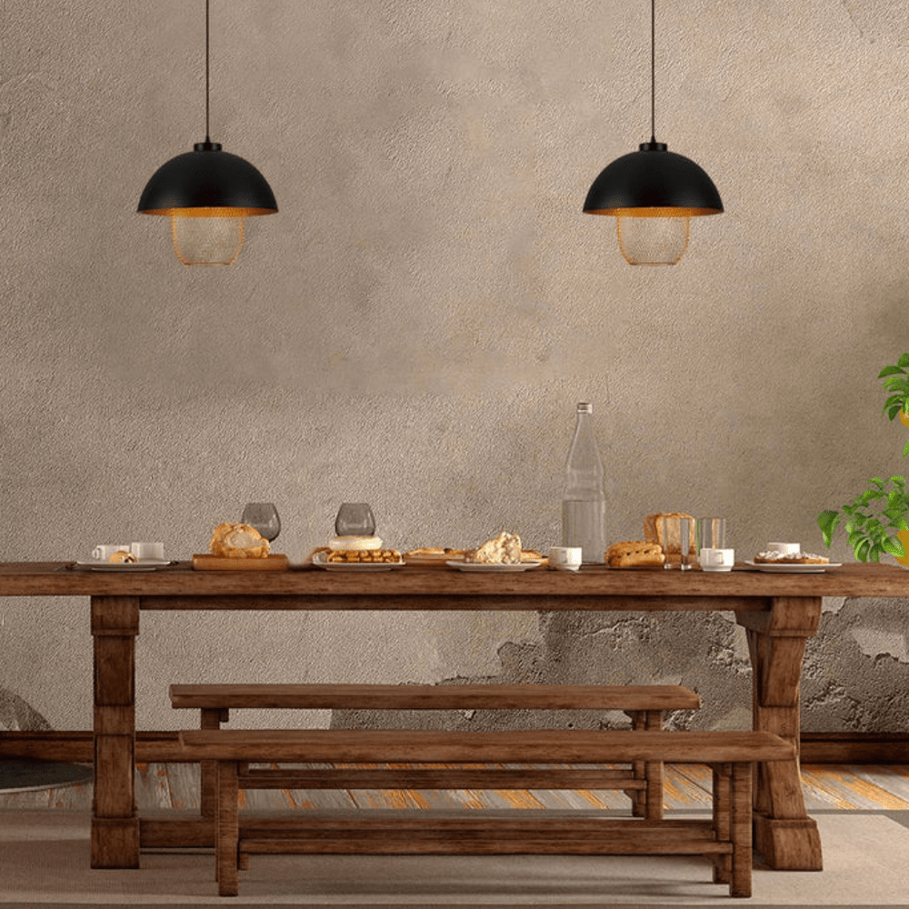 TKLD Pendant & Chandeliers Matte Gold Caged Shade with Black Dome Top  E27 Pendat Ceiling Light