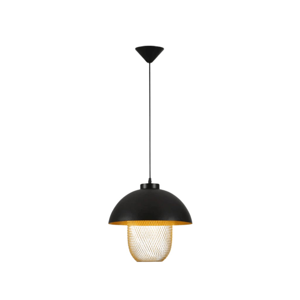 TKLD Pendant & Chandeliers Matte Gold Caged Shade with Black Dome Top  E27 Pendat Ceiling Light