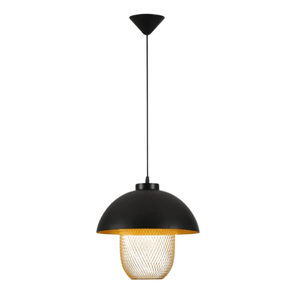 TKLD Pendant & Chandeliers Matte Gold Caged Shade with Black Dome Top  E27 Pendat Ceiling Light