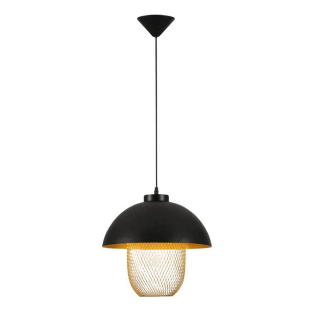 TKLD Pendant & Chandeliers Matte Gold Caged Shade with Black Dome Top  E27 Pendat Ceiling Light