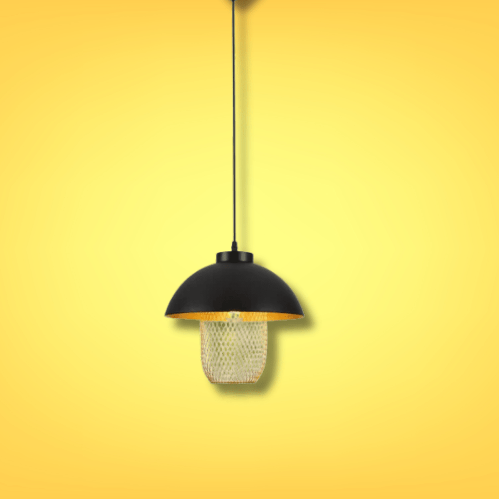 TKLD Pendant & Chandeliers Matte Gold Caged Shade with Black Dome Top  E27 Pendat Ceiling Light