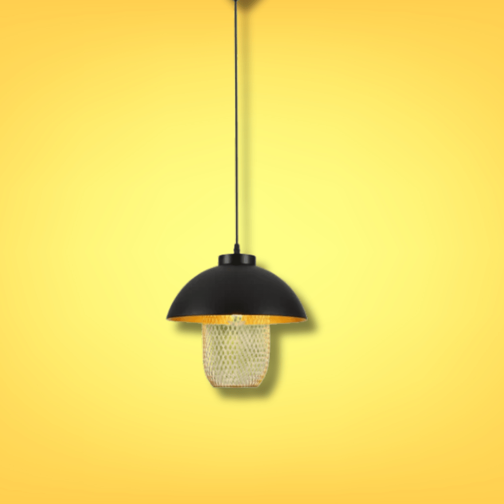 TKLD Pendant & Chandeliers Matte Gold Caged Shade with Black Dome Top  E27 Pendat Ceiling Light