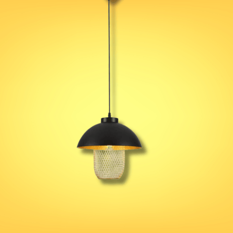 TKLD Pendant & Chandeliers Matte Gold Caged Shade with Black Dome Top  E27 Pendat Ceiling Light
