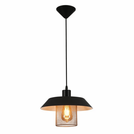 TKLD Pendant & Chandeliers Matte Gold Caged Shade with Black Flat Top E27 Pendat Ceiling Light - D300mm/D385mm