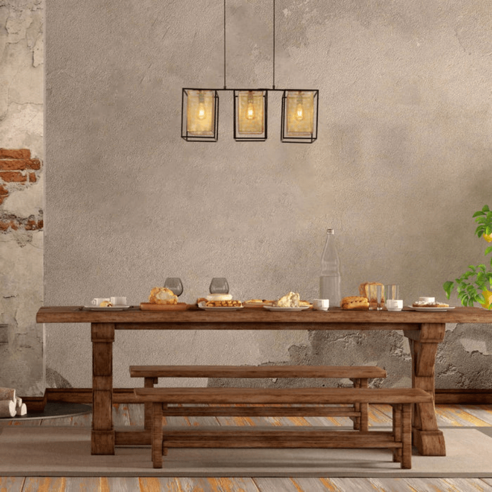 TKLD Pendant & Chandeliers Matte Gold Metal Shade Black Cage Triple E27 Pendant or Island Ceiling Light