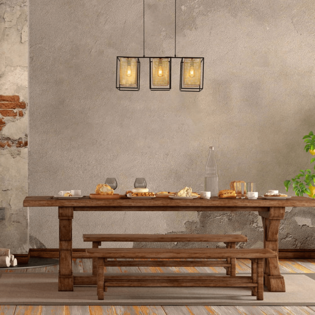 TKLD Pendant & Chandeliers Matte Gold Metal Shade Black Cage Triple E27 Pendant or Island Ceiling Light