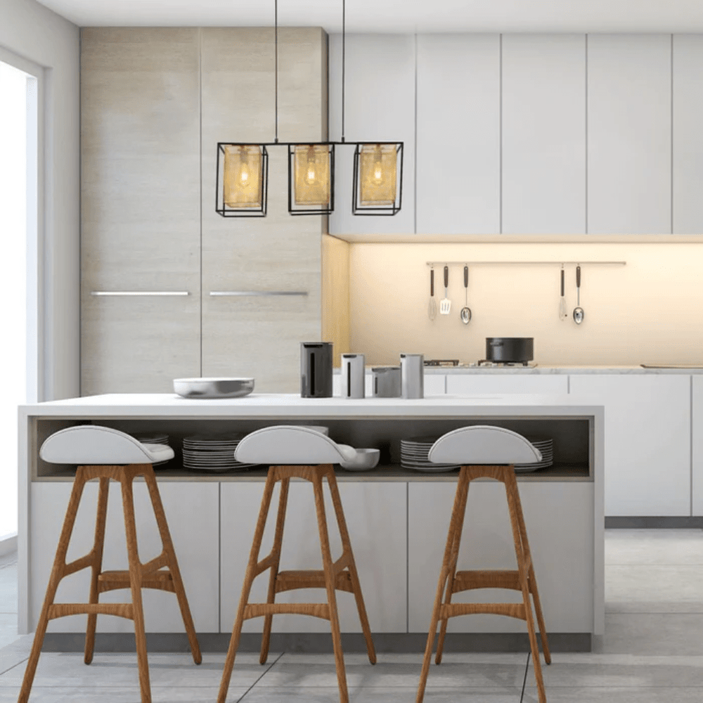 TKLD Pendant & Chandeliers Matte Gold Metal Shade Black Cage Triple E27 Pendant or Island Ceiling Light