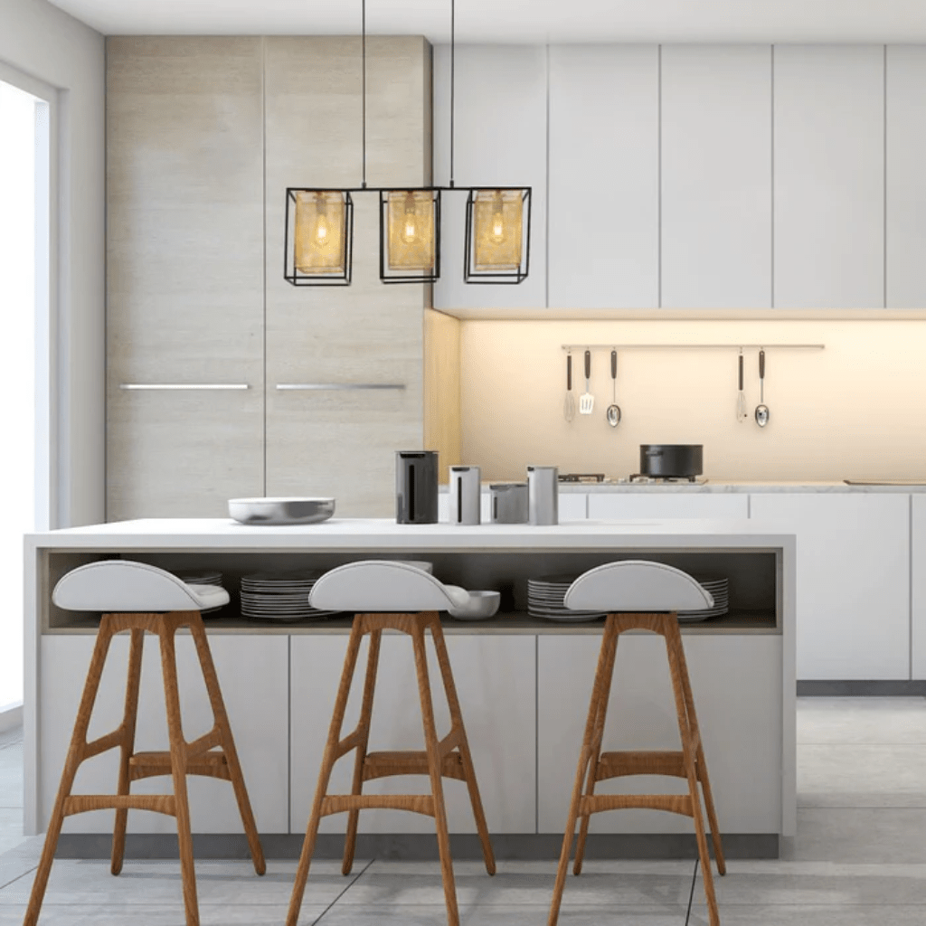 TKLD Pendant & Chandeliers Matte Gold Metal Shade Black Cage Triple E27 Pendant or Island Ceiling Light