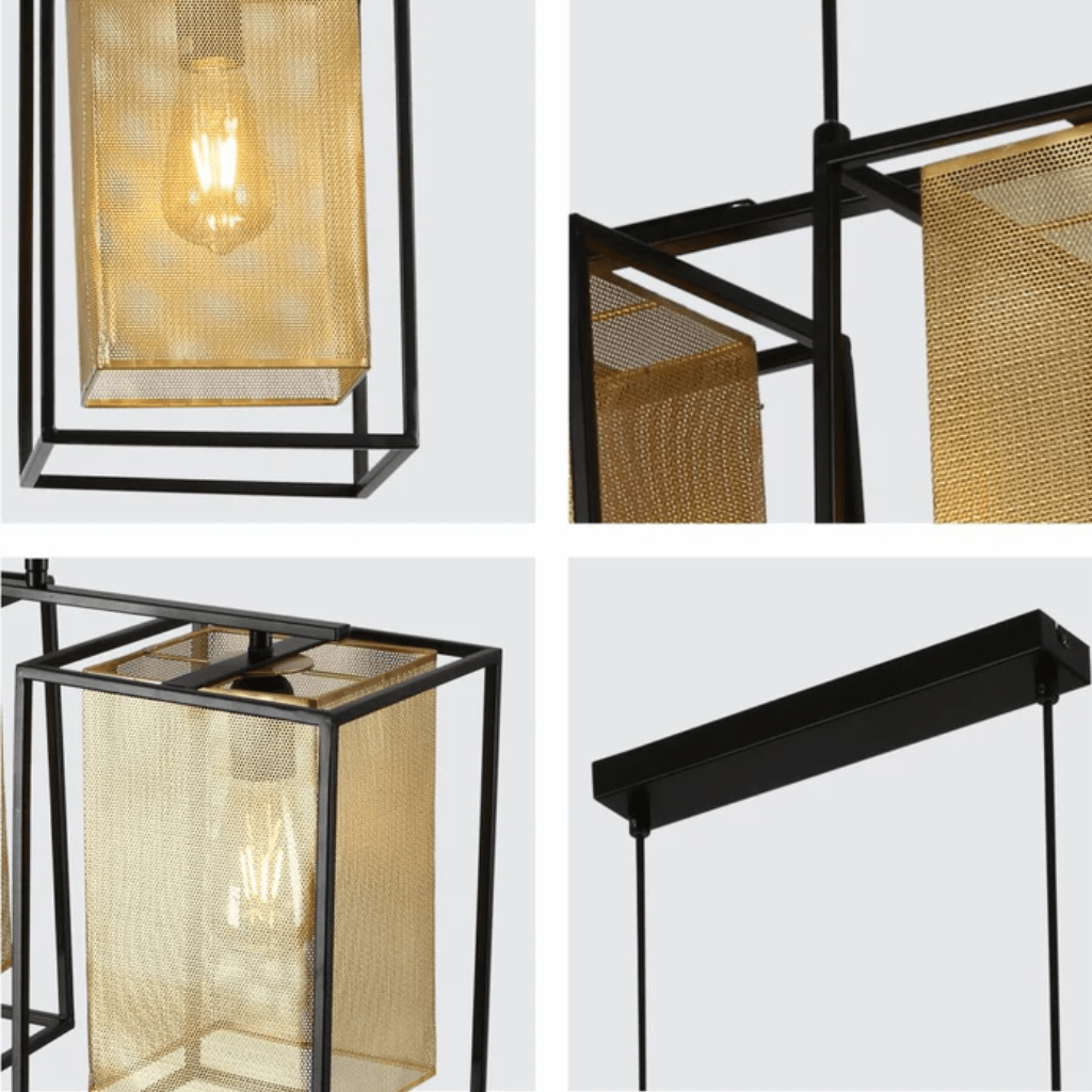 TKLD Pendant & Chandeliers Matte Gold Metal Shade Black Cage Triple E27 Pendant or Island Ceiling Light
