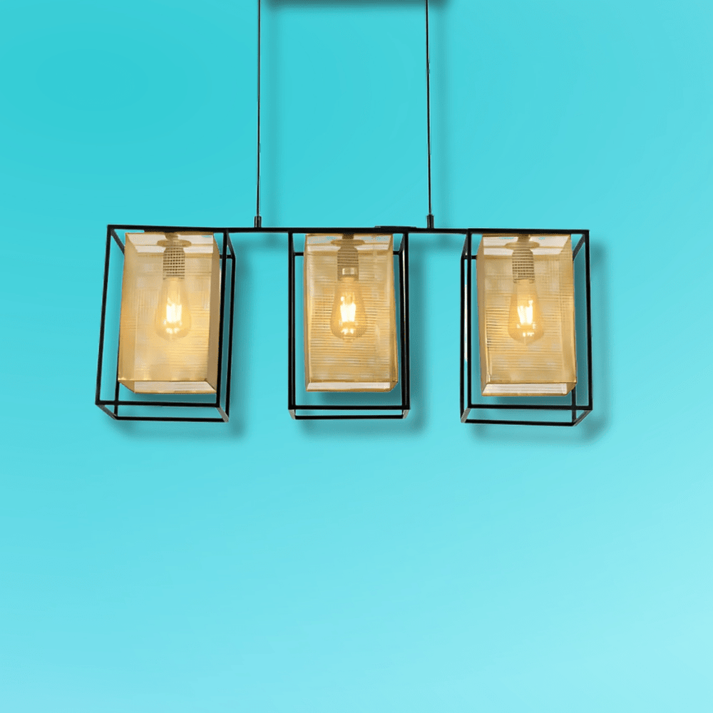 TKLD Pendant & Chandeliers Matte Gold Metal Shade Black Cage Triple E27 Pendant or Island Ceiling Light