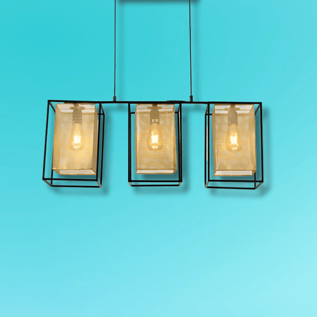 TKLD Pendant & Chandeliers Matte Gold Metal Shade Black Cage Triple E27 Pendant or Island Ceiling Light