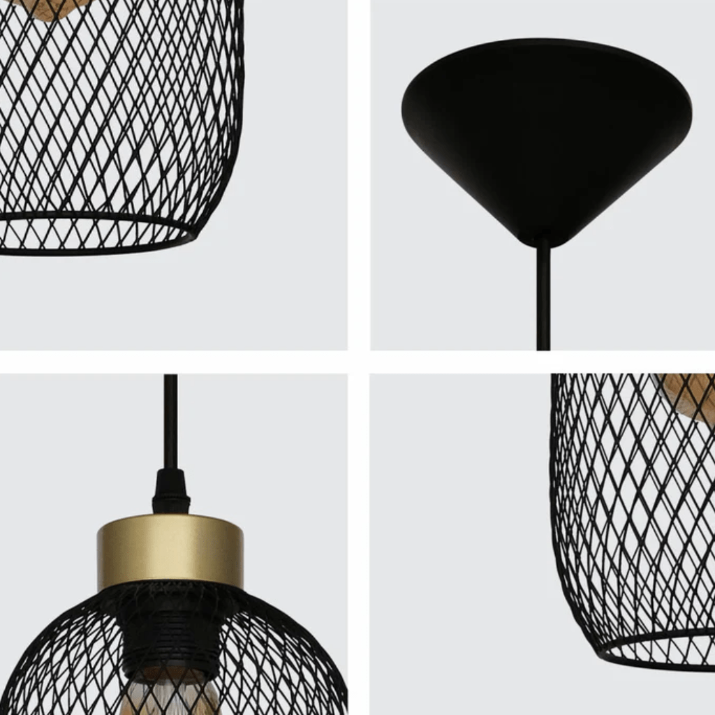 TKLD Pendant & Chandeliers Mesh Black Cage Lantern Metal E27 Pendant Ceiling Light - D155mm