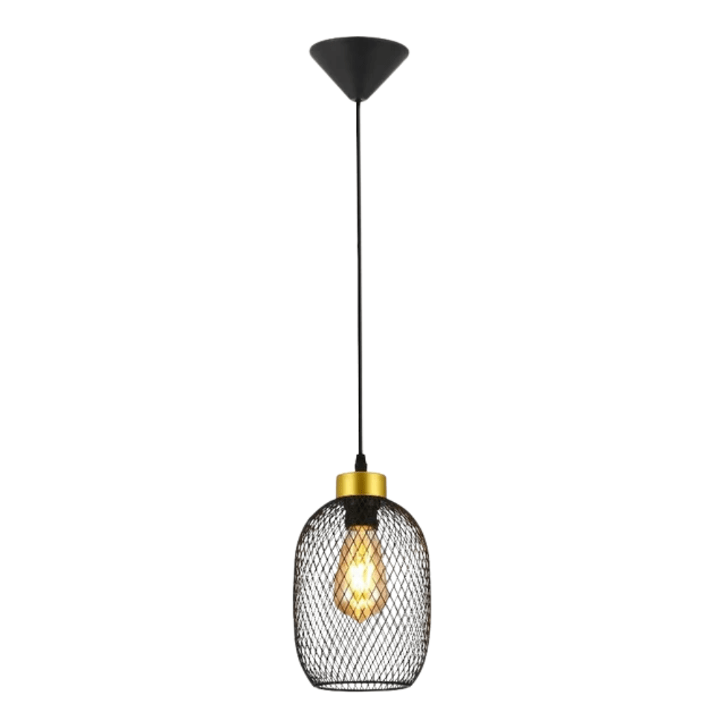 TKLD Pendant & Chandeliers Mesh Black Cage Lantern Metal E27 Pendant Ceiling Light - D155mm