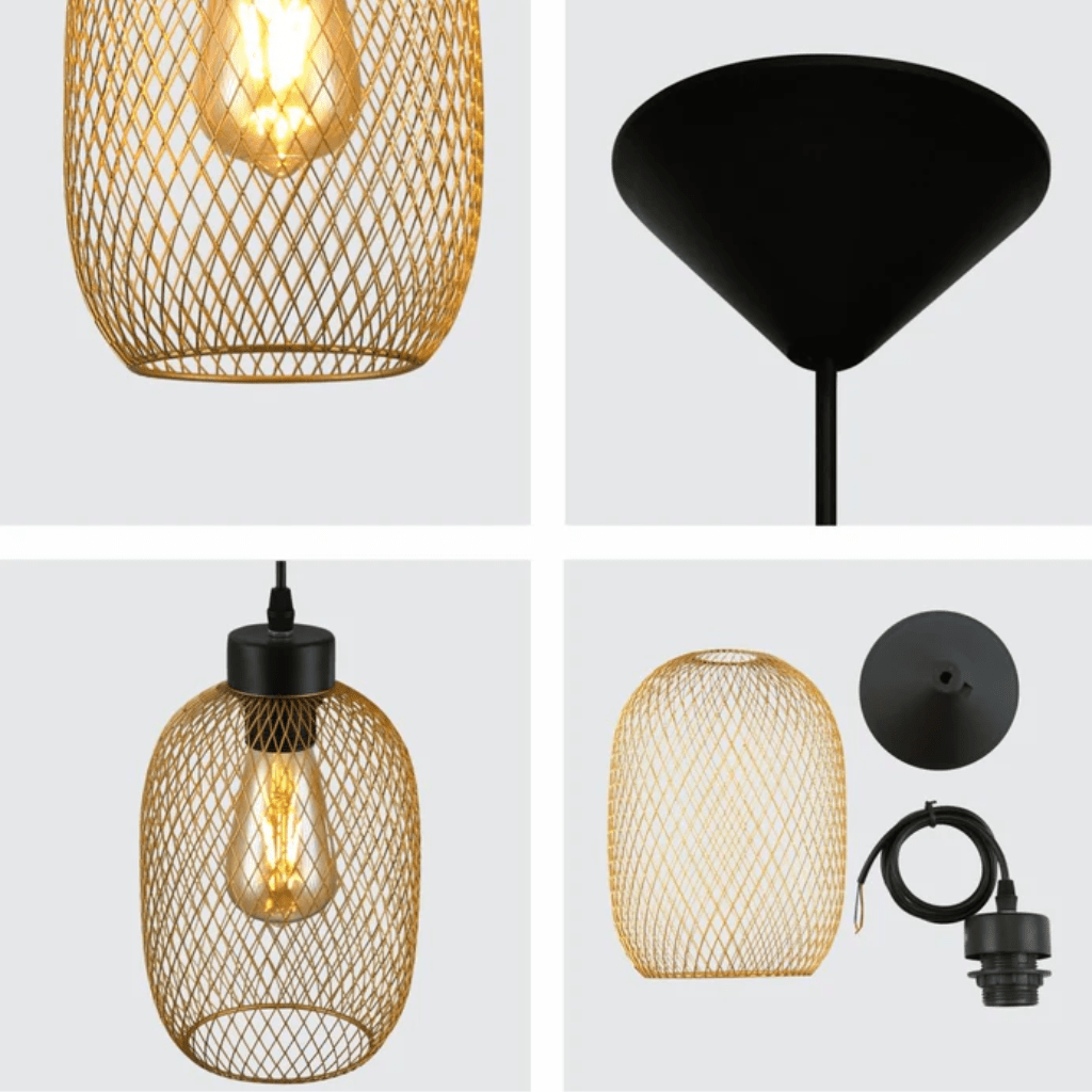 TKLD Pendant & Chandeliers Mesh Gold Cage Lantern Metal E27 Pendant Ceiling Light - D155mm/D250mm