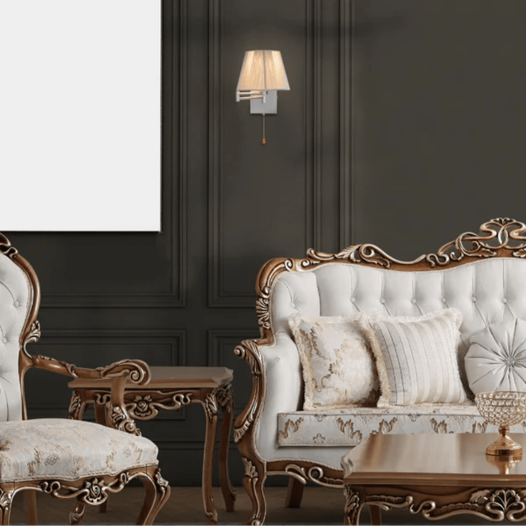 TKLD Wall & Sconce Lights Metal Swing Arm Frustum Silvery Accented White or Black Wall Light with Pull Down Switch