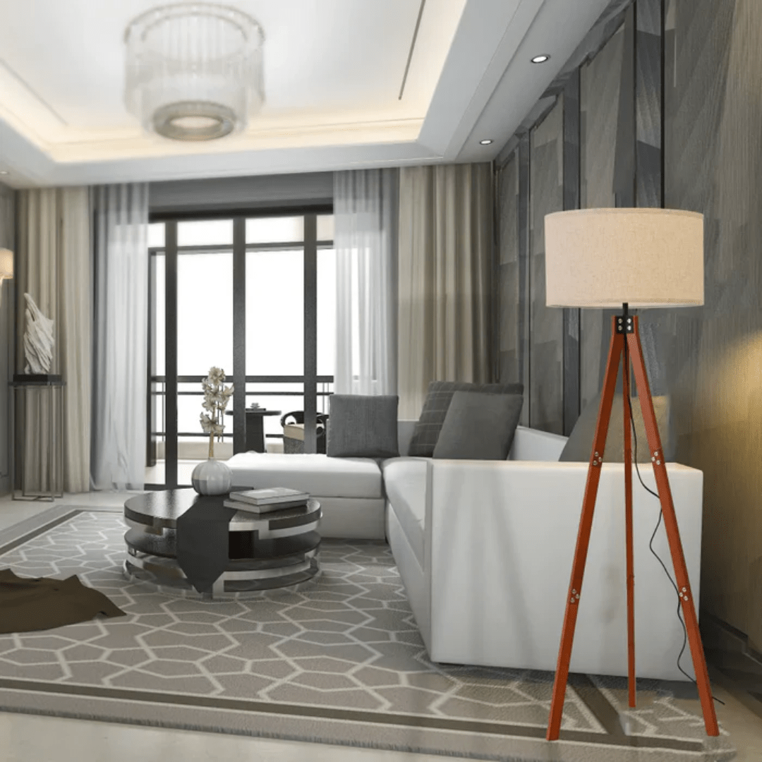 TKLD Table & Floor Lamps Mid-century Dark Brown Flaxen Wooden Tripod Vintage Floor Lamp - 40W