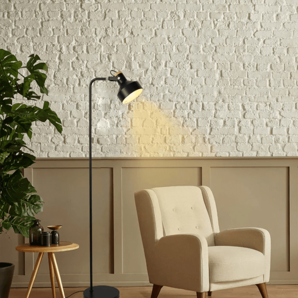 TKLD Table & Floor Lamps Minimalist Adjustable Floor Lamp with Wooden Accent - 40W