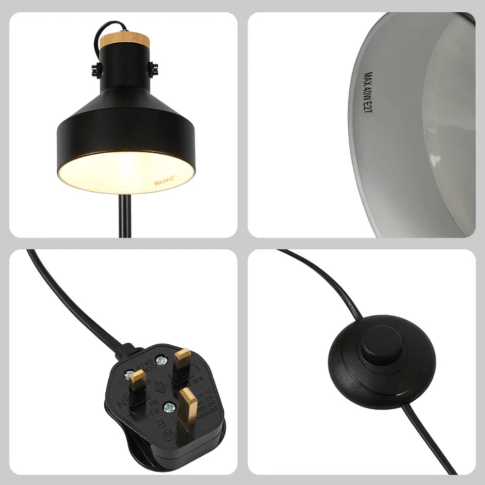 TKLD Table & Floor Lamps Minimalist Adjustable Floor Lamp with Wooden Accent - 40W