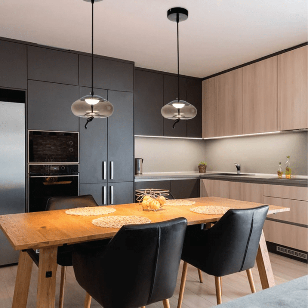 TKLD Pendant & Chandeliers Modern Contemporary Flattened Globe Smoky Glass Pendant Ceiling Light with Built-in LED