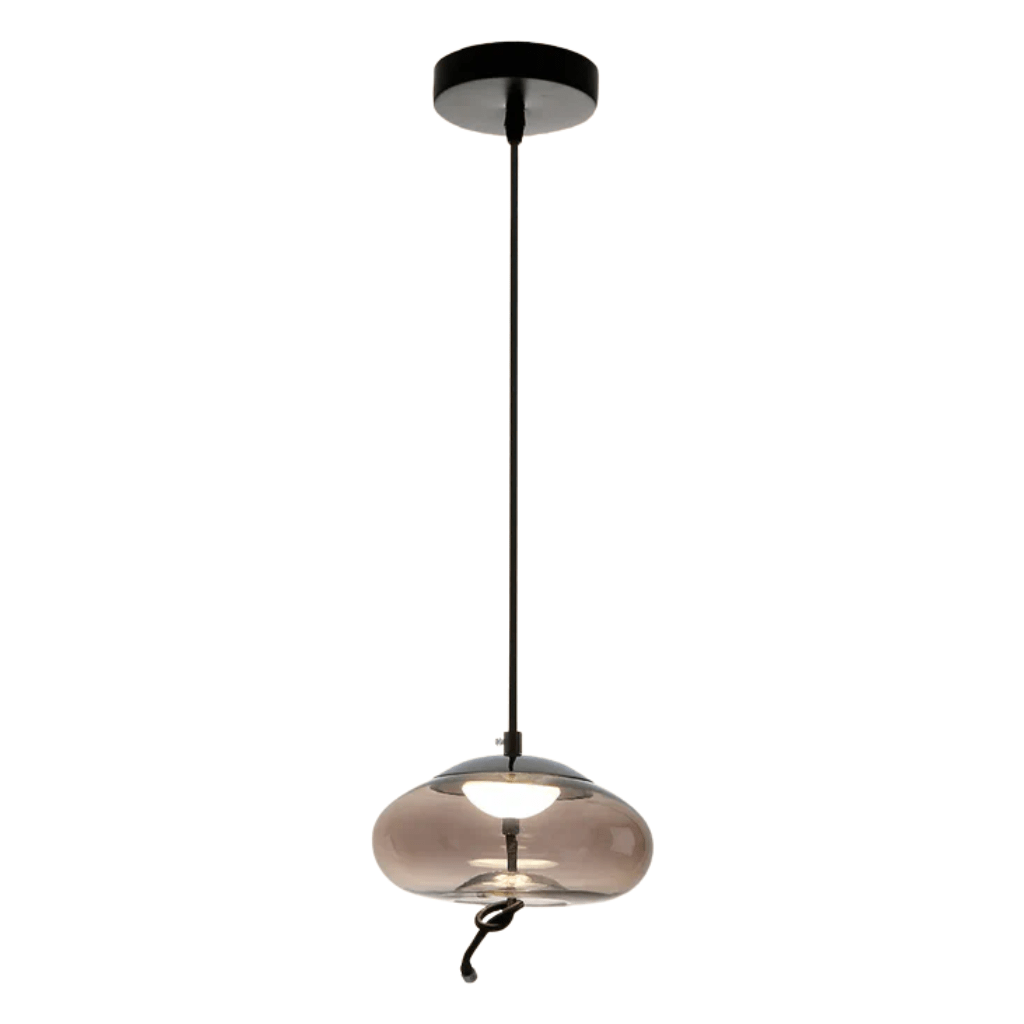 TKLD Pendant & Chandeliers Modern Contemporary Flattened Globe Smoky Glass Pendant Ceiling Light with Built-in LED