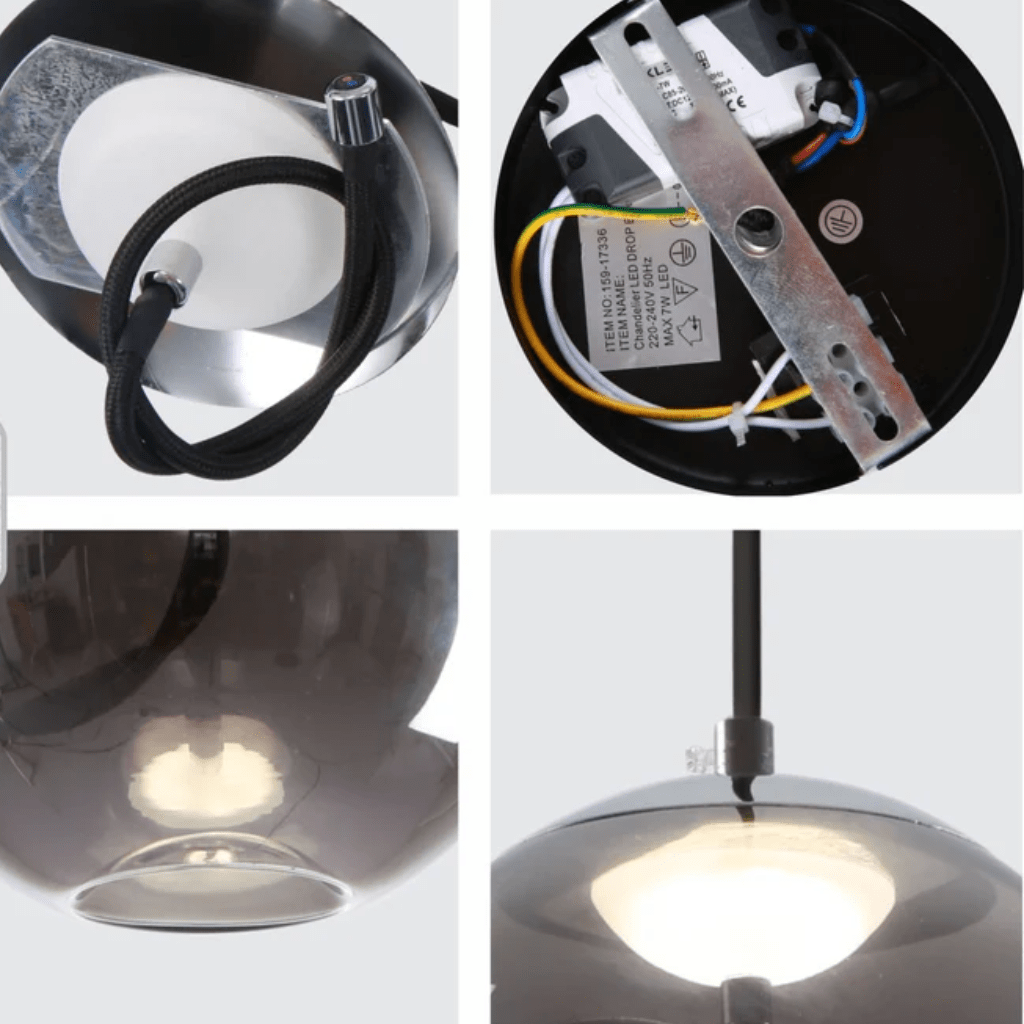TKLD Pendant & Chandeliers Modern Contemporary Small Globe Smoky Glass Pendant Ceiling Light with Built-in LED