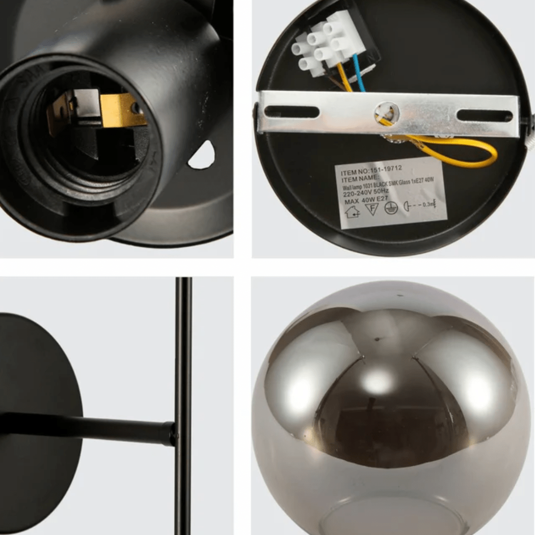 TKLD Pendant & Chandeliers Modern Globe Smoky Black Wall Light Sconce