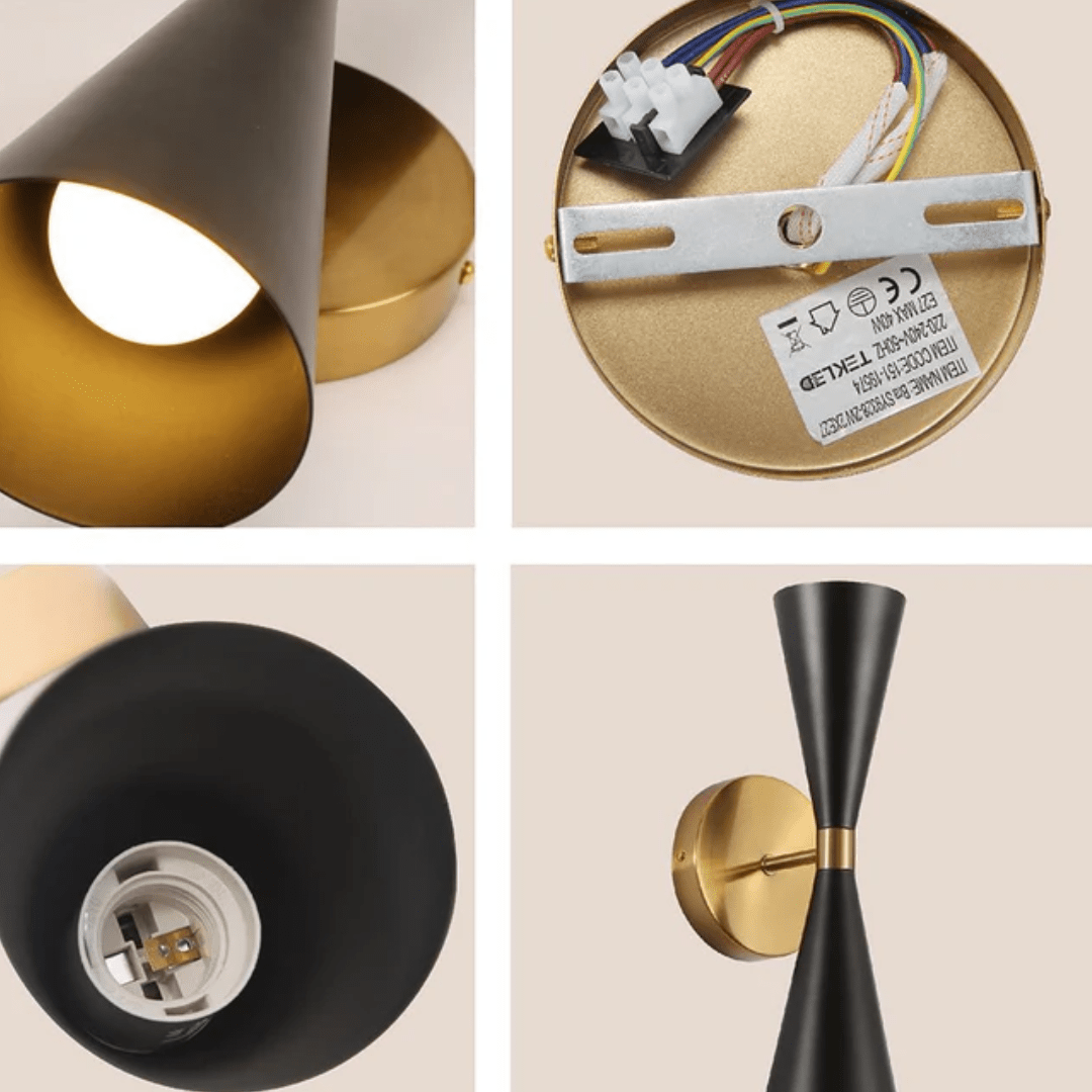 TKLD Pendant & Chandeliers Modern Gold Aluminium Metal Body Black Cone Wall Light