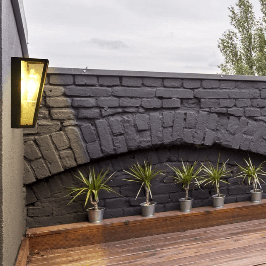 TKLD Wall & Sconce Lights Modern Matt Black & White Clear Glass Lantern Trapezium E27 Wall Lamp - 60W