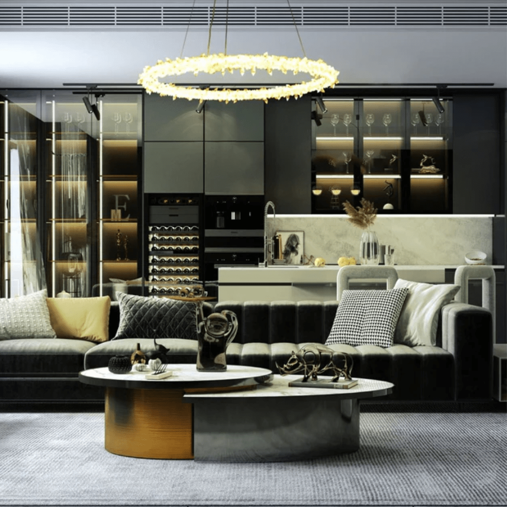 TKLD Pendant & Chandeliers Modern Quartz Round Chandelier Ceiling Light with Built-in LED 150W