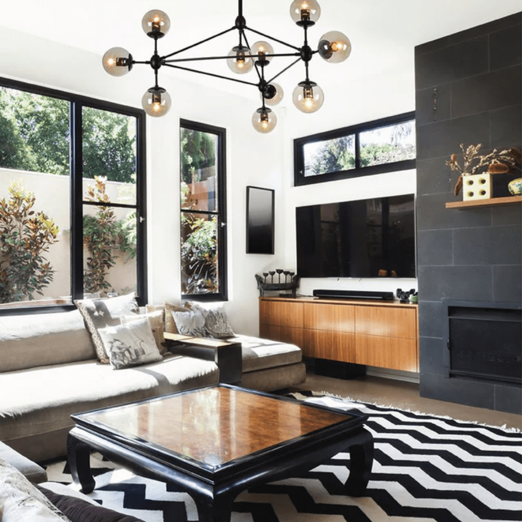 TKLD Pendant & Chandeliers Molecule Shape Black Rod Metal Amber Glass Globe Chandelier Ceiling Light - 10 Globes