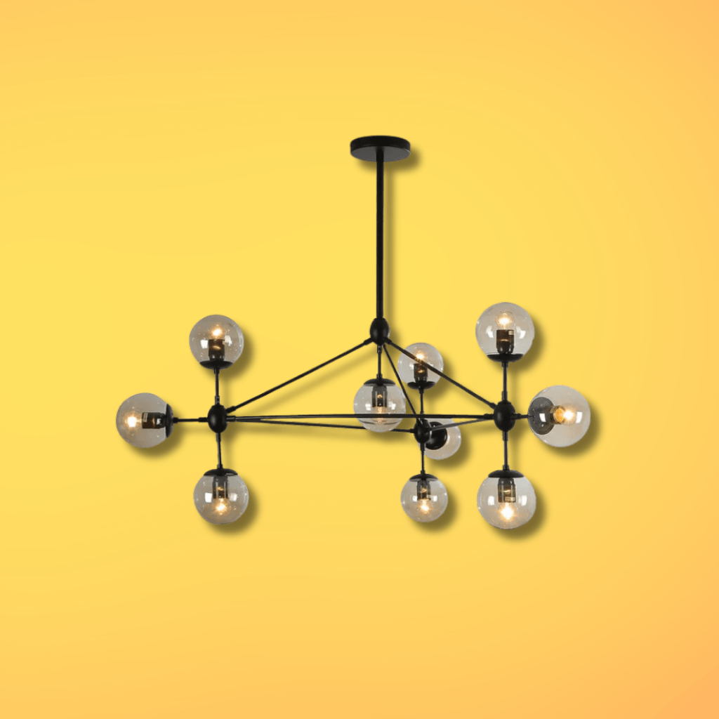 TKLD Pendant & Chandeliers Molecule Shape Black Rod Metal Amber Glass Globe Chandelier Ceiling Light - 10 Globes
