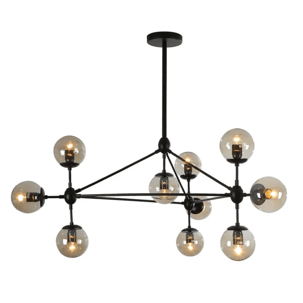 TKLD Pendant & Chandeliers Molecule Shape Black Rod Metal Amber Glass Globe Chandelier Ceiling Light - 10 Globes