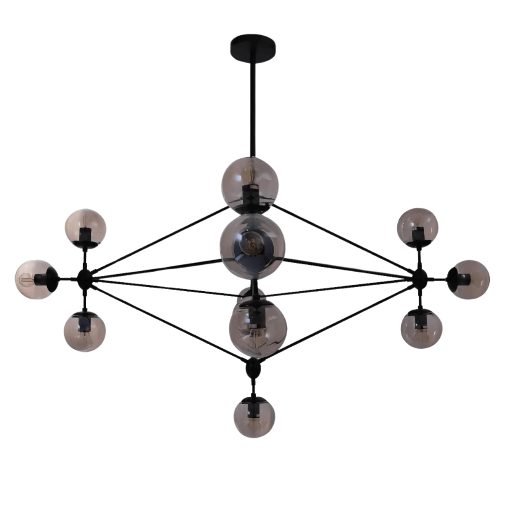 TKLD Pendant & Chandeliers Molecule Shape Black Rod Metal Amber Glass Globe Chandelier Ceiling Light - 15 Globes