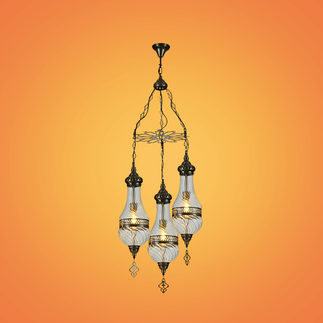 TKLD Pendant & Chandeliers Moroccan Style Antique Brass 3 Lamp Oriental Chandelier Light - 40W