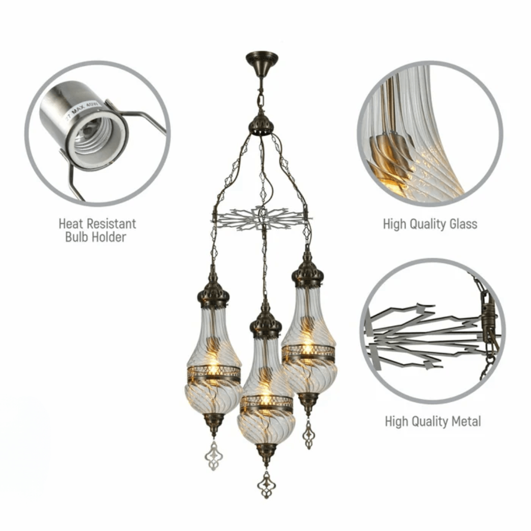 TKLD Pendant & Chandeliers Moroccan Style Antique Brass 3 Lamp Oriental Chandelier Light - 40W