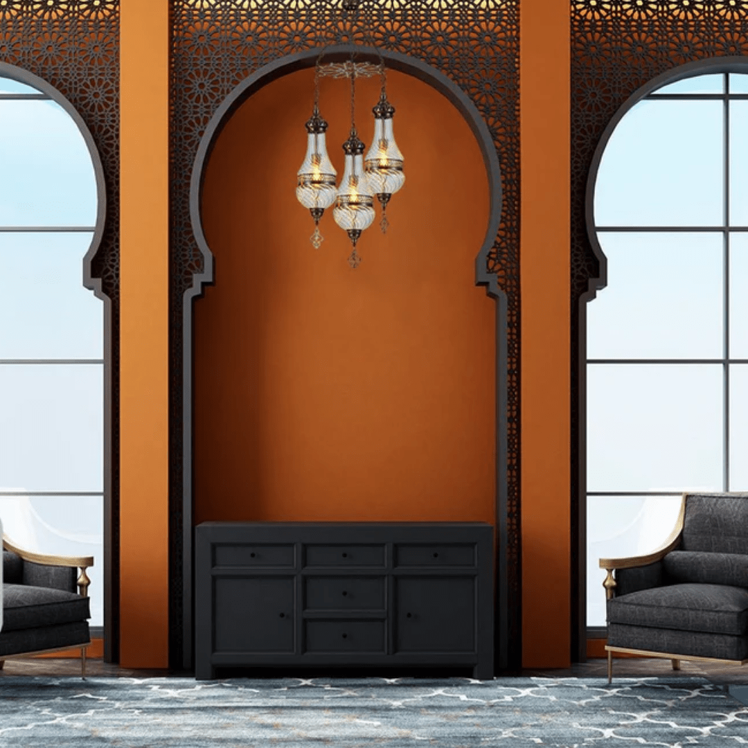 TKLD Pendant & Chandeliers Moroccan Style Antique Brass 3 Lamp Oriental Chandelier Light - 40W