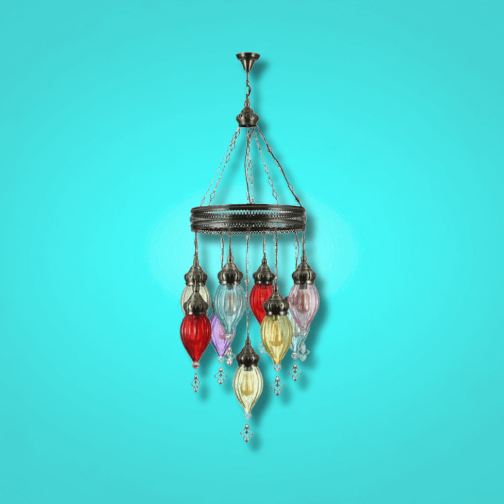 TKLD Pendant & Chandeliers Moroccan Style Antique Glass Ceiling Chandelier E27 Pendant Light - 9 Lamps