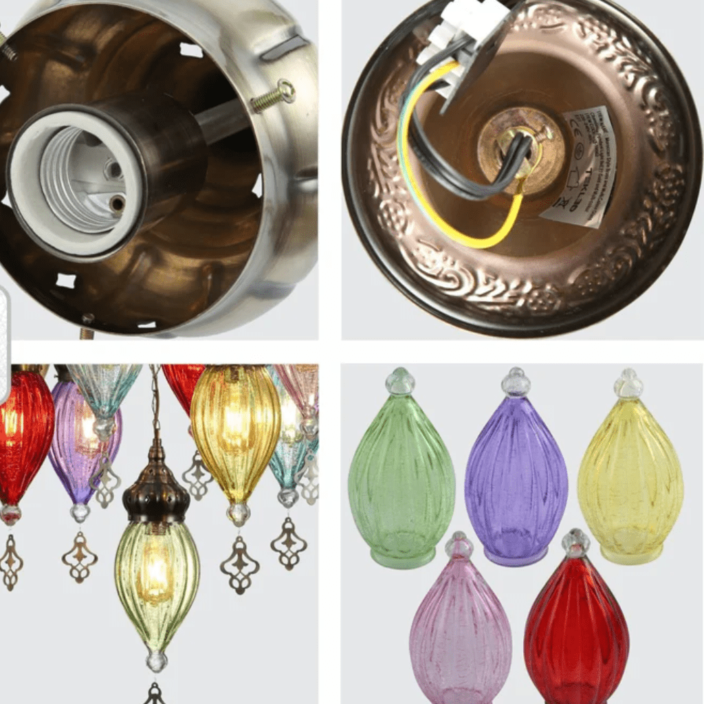 TKLD Pendant & Chandeliers Moroccan Style Antique Glass Ceiling Chandelier E27 Pendant Light - 9 Lamps
