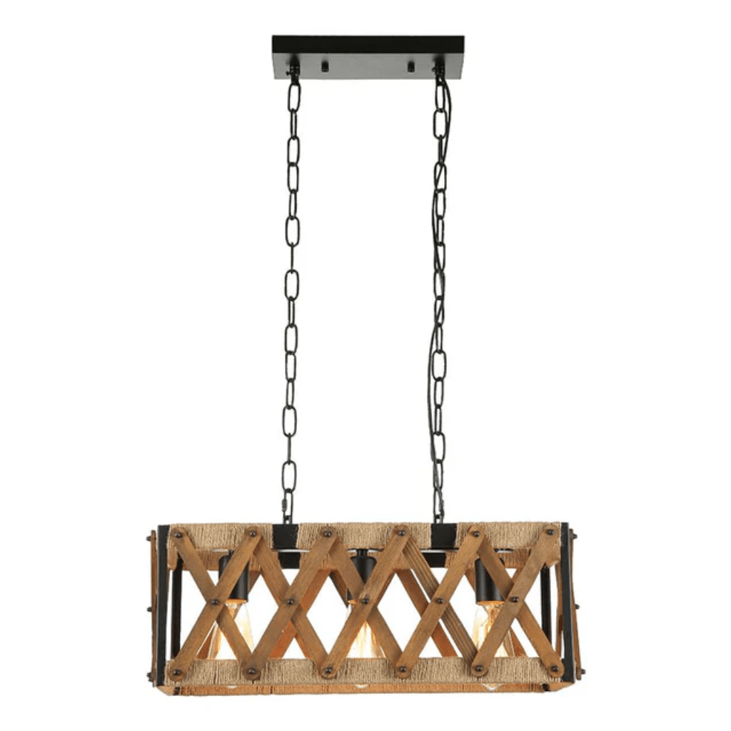 TKLD Pendant & Chandeliers Oak Wood Farmhouse Cuboid Island Chandelier Ceiling Light