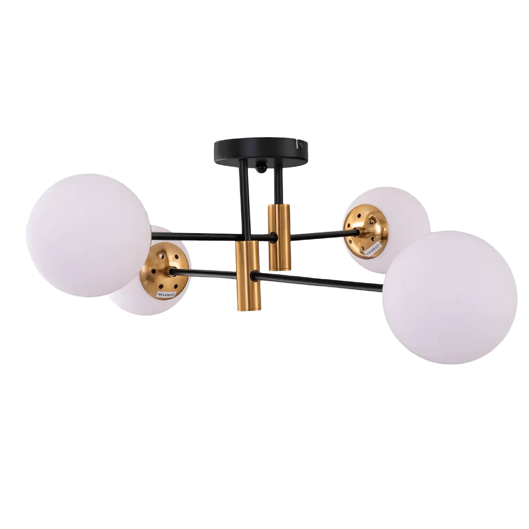 TKLD Ceiling Lights Opal 4 Lamp Glass Globe Gold and Black Metal Semi Flush Ceiling Light - 40W