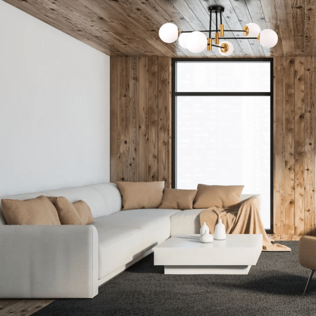 TKLD Ceiling Lights Opal 6 Lamp Glass Globe Gold and Black Metal Semi Flush Ceiling Light - 40W