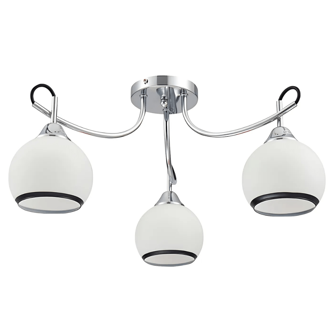 TKLD Ceiling Lights Opal Dome 3 Lamp Glass Chrome Metal Semi Flush Ceiling Light - 40W