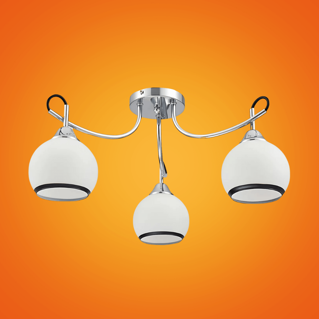 TKLD Ceiling Lights Opal Dome 3 Lamp Glass Chrome Metal Semi Flush Ceiling Light - 40W
