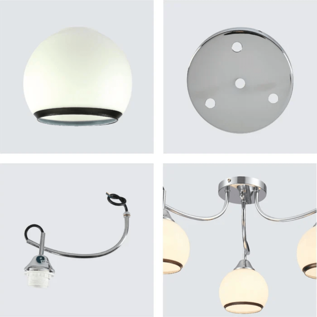 TKLD Ceiling Lights Opal Dome 3 Lamp Glass Chrome Metal Semi Flush Ceiling Light - 40W