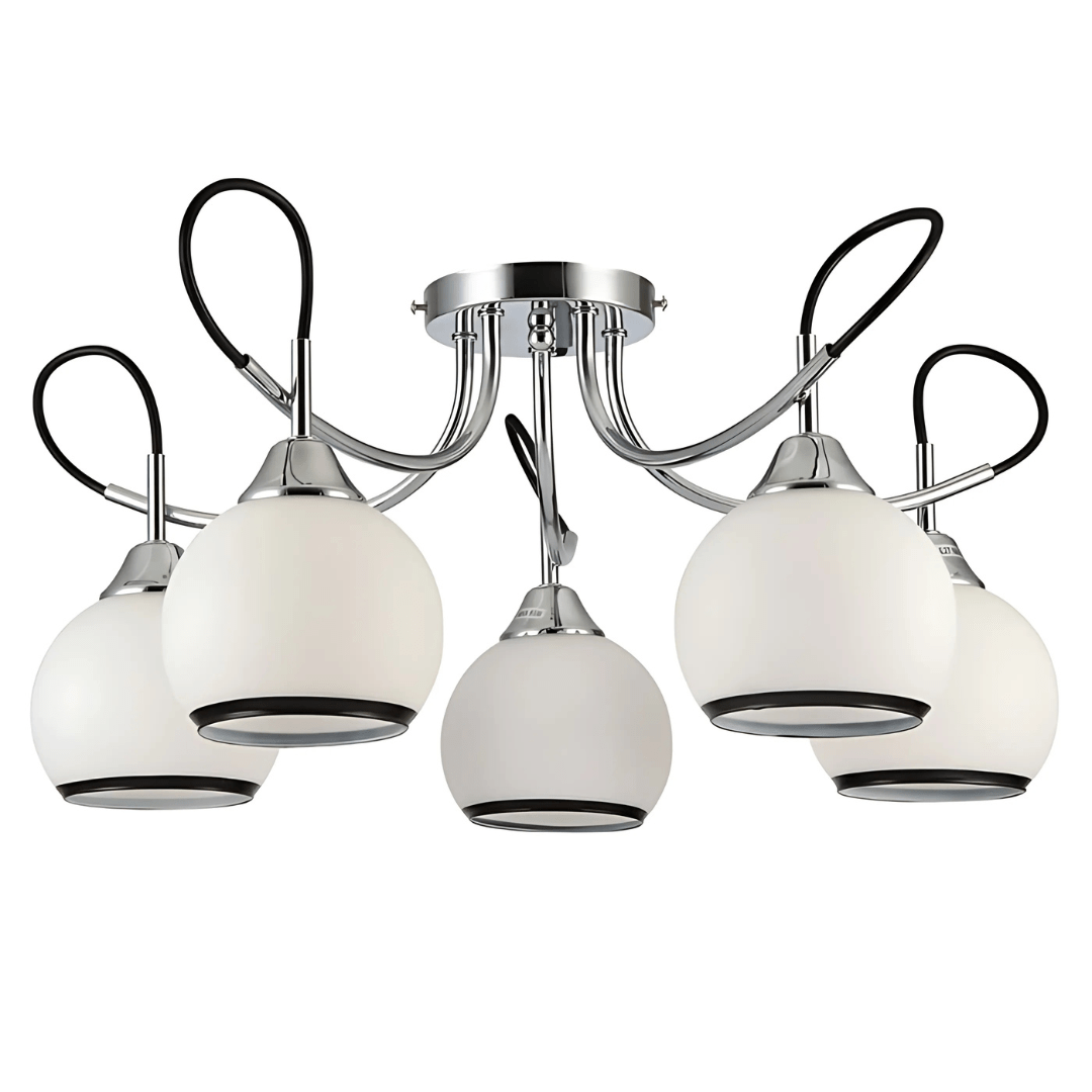 TKLD Ceiling Lights Opal Dome 5 Lamp Glass Chrome Metal Semi Flush Ceiling Light - 40W