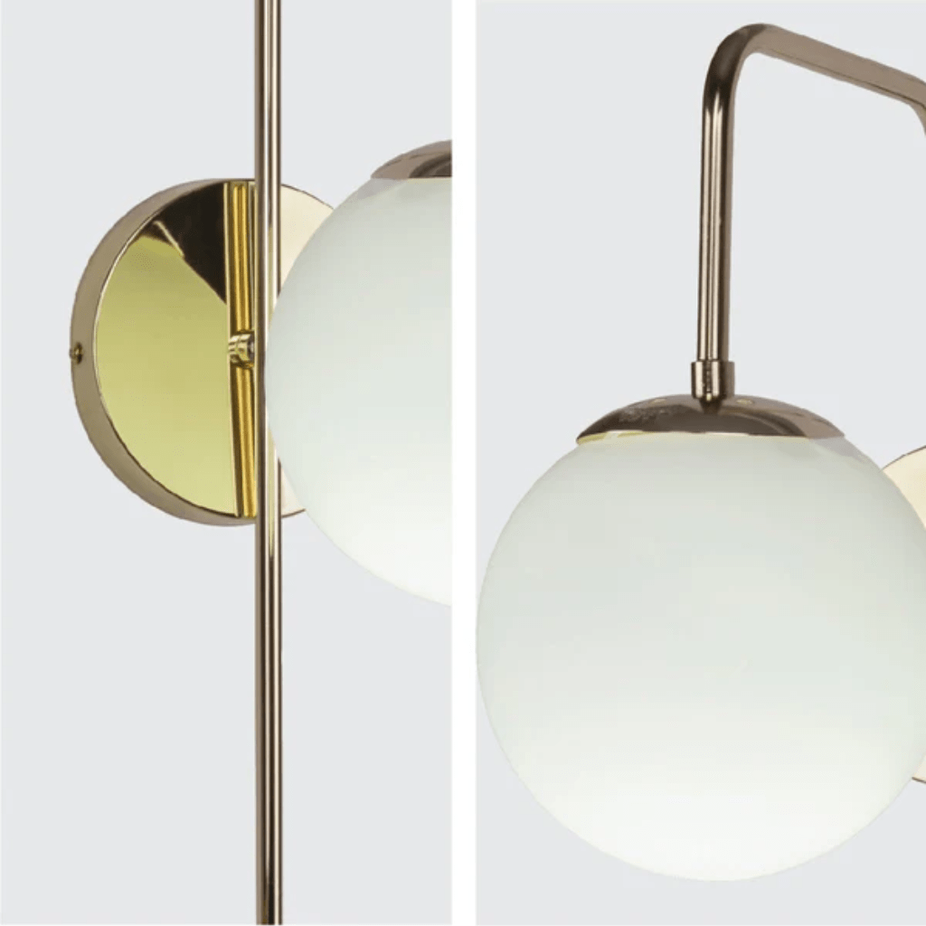 TKLD Wall & Sconce Lights Opal Globe Glass Cane Gold or Black Metal Downward Wall Light