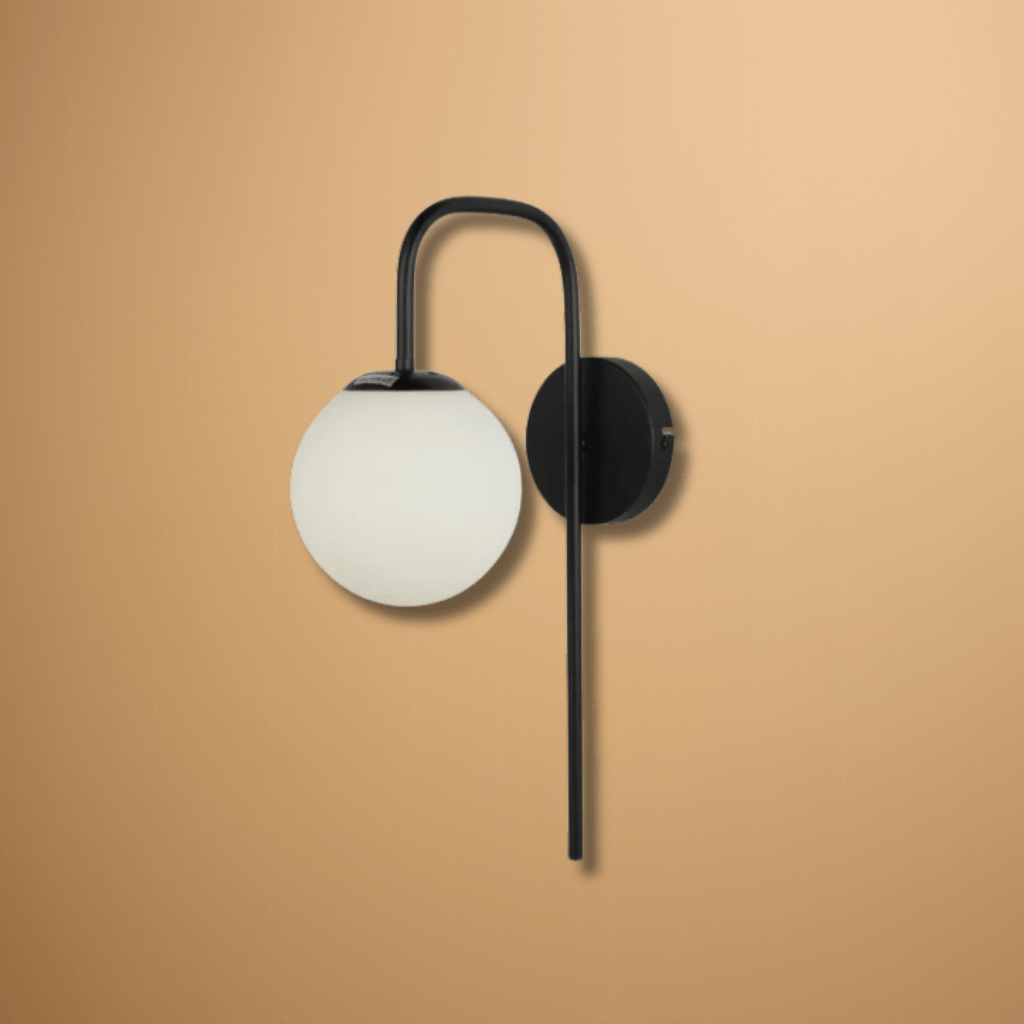 TKLD Wall & Sconce Lights Opal Globe Glass Cane Gold or Black Metal Downward Wall Light