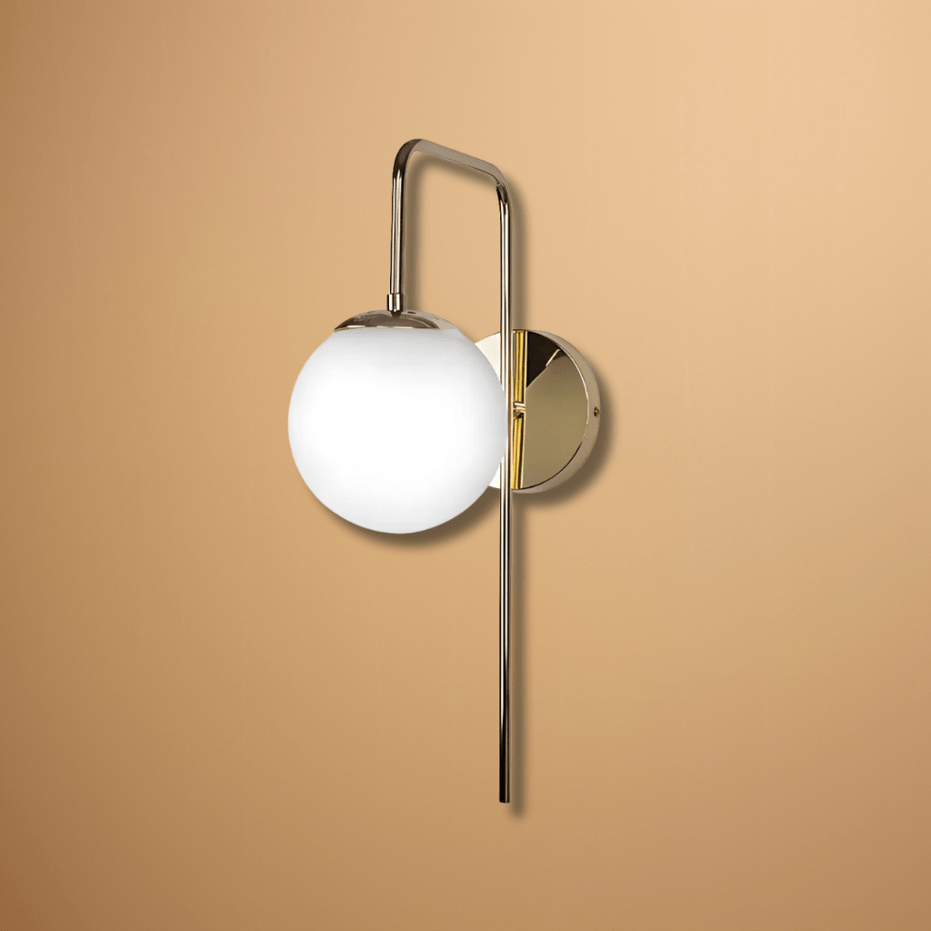 TKLD Wall & Sconce Lights Opal Globe Glass Cane Gold or Black Metal Downward Wall Light