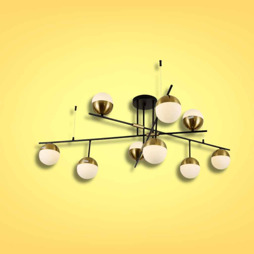 TKLD Pendant & Chandeliers Opal Globe Glass Gold Black Metal Body Modern Nordic Chandelier Ceiling Light 9xG9s
