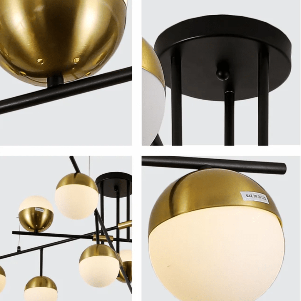 TKLD Pendant & Chandeliers Opal Globe Glass Gold Black Metal Body Modern Nordic Chandelier Ceiling Light 9xG9s